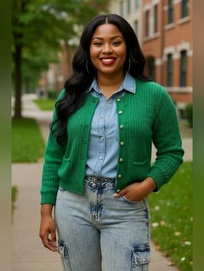 Tanner Green Textured Cardigan Sweater Size L